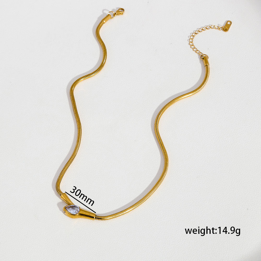 Gold Stainless Steel Snake Head Necklace