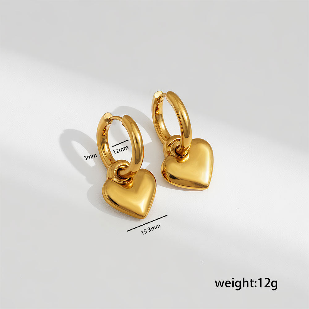 All Gold Stainless Steel Heart-shaped Earrings