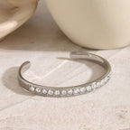 Fashion Silver Stainless Steel Geometric Cuff Bracelet With Diamonds