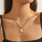 Gold Stainless Steel Flower Necklace