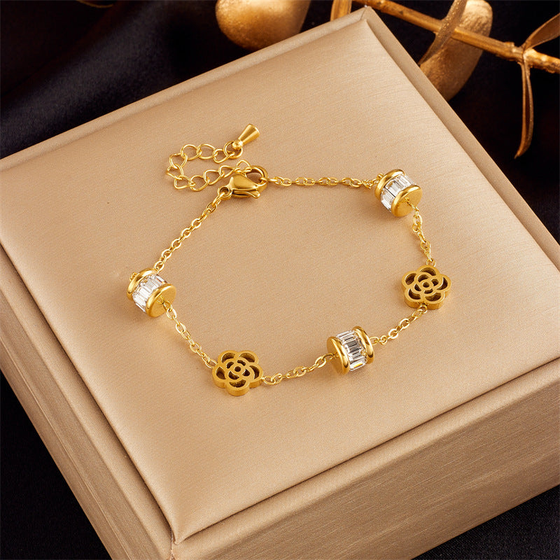 Bracelet #1 Stainless Steel Diamond-encrusted Snake Bone Bracelet