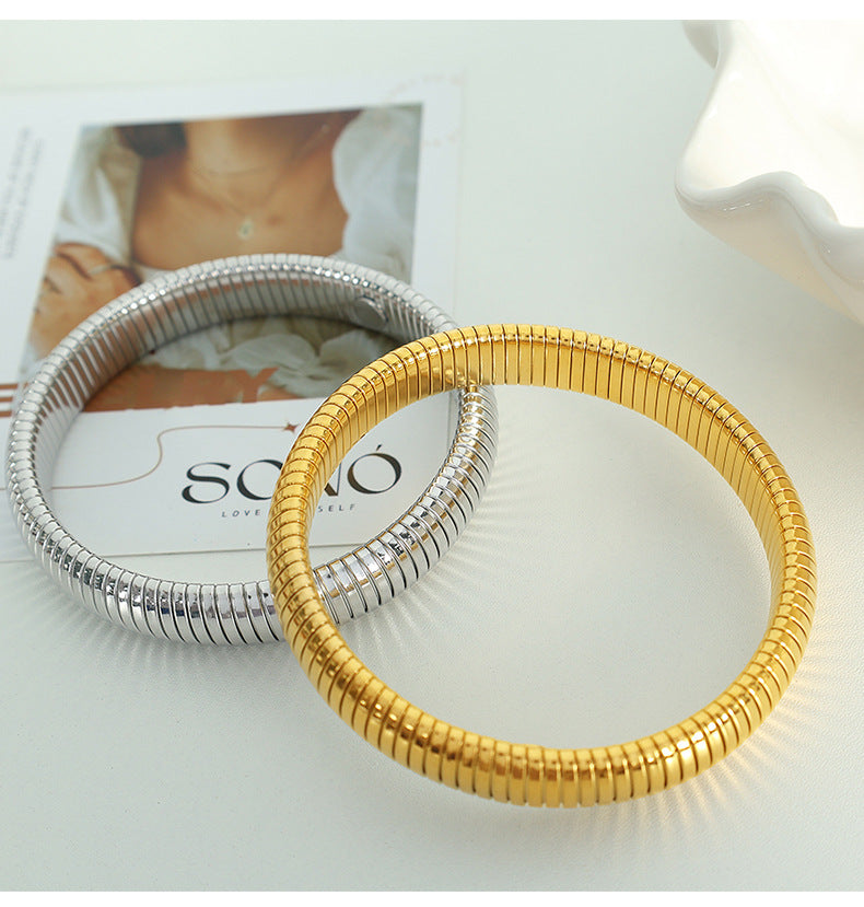 Fashion Gold Width 1.2cm (rim 6cm) Titanium Steel Elastic Snake Bone Bracelet