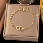 White Pearl Heart Earrings Gold Zircon Clover Steel Necklace Bracelet Set