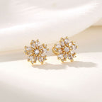 Gold Stainless Steel Snowflake Earrings Inlaid With Zircon
