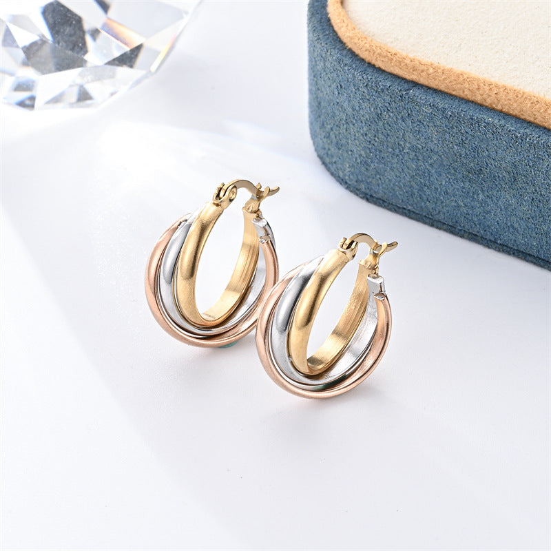 Two-tone Stainless Steel Round Earrings