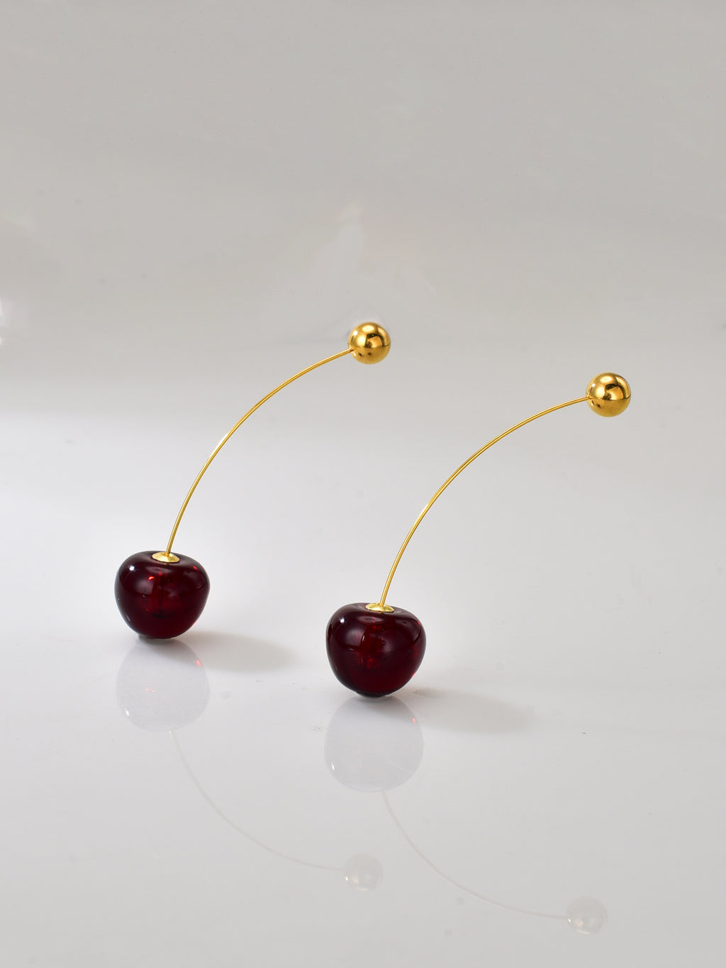 Gold Red Cherry Fruit 18k Gold Steel Earrings