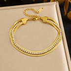 Gold Diamond-encrusted Gold-plated Multi-layered Stainless Steel Chain Bracelet