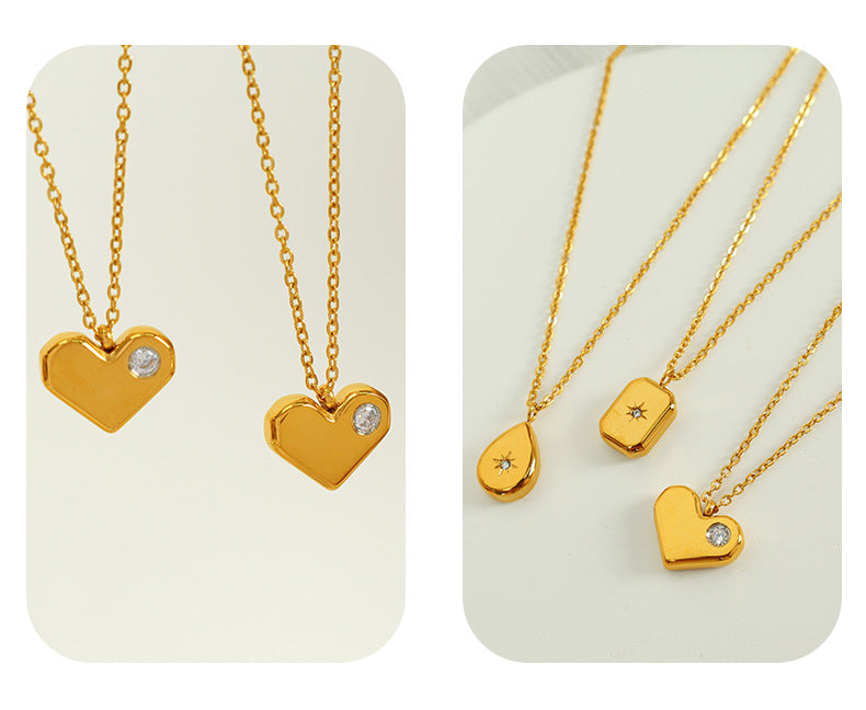 Fashion Drop Shape Titanium Steel Diamond Drop Necklace