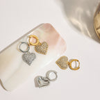 Silver Stainless Steel Diamond Heart Hoop Earrings
