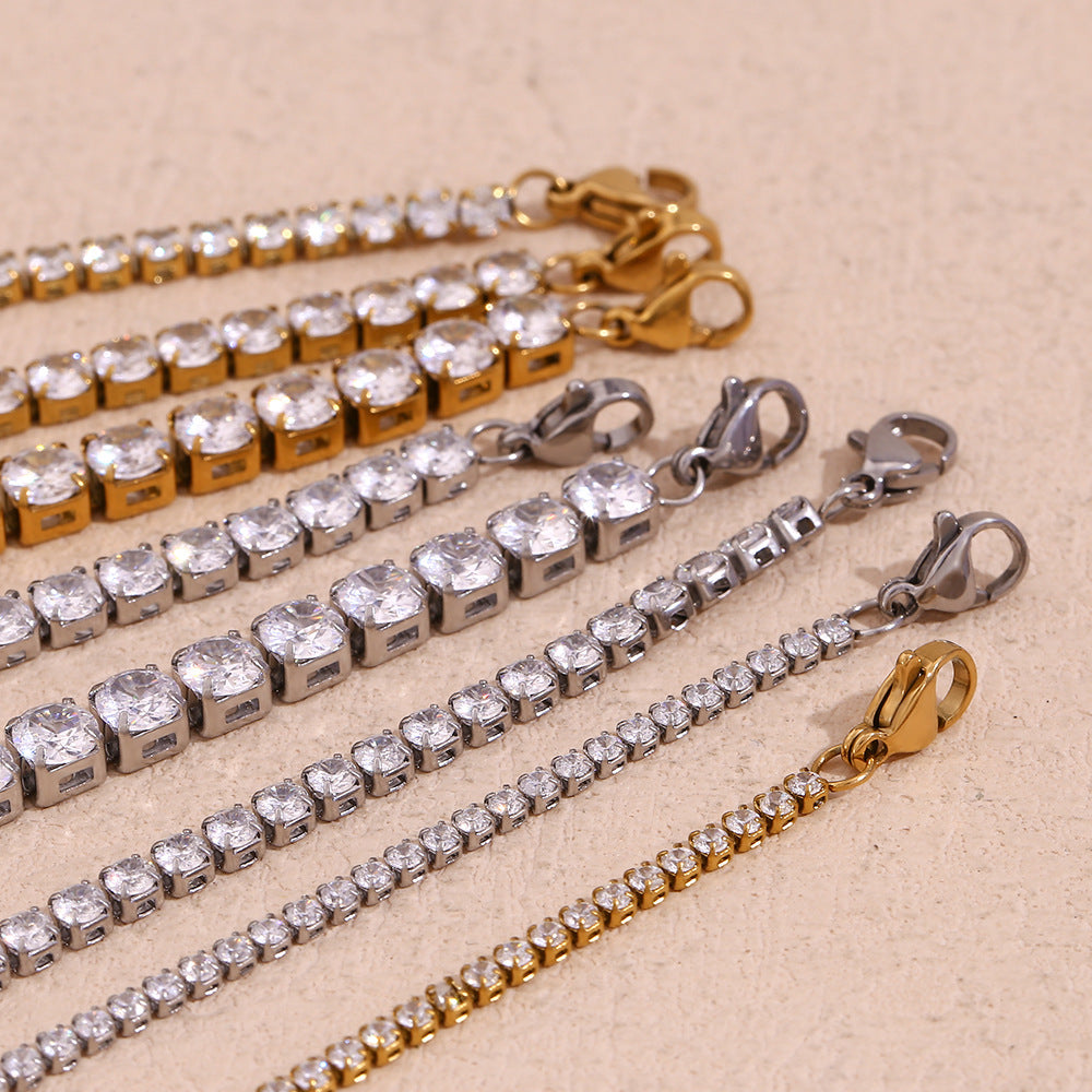 Fashion 5mm Zircon Chain Bracelet-gold Stainless Steel Gold Plated Zirconium Chain Bracelet