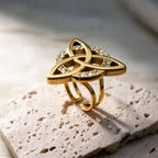 18k Gold 18k Gold Steel Geometric Hollow Zircon Ring