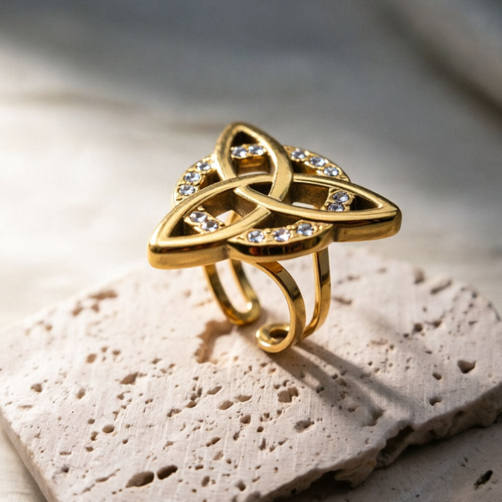 18k Gold 18k Gold Steel Geometric Hollow Zircon Ring
