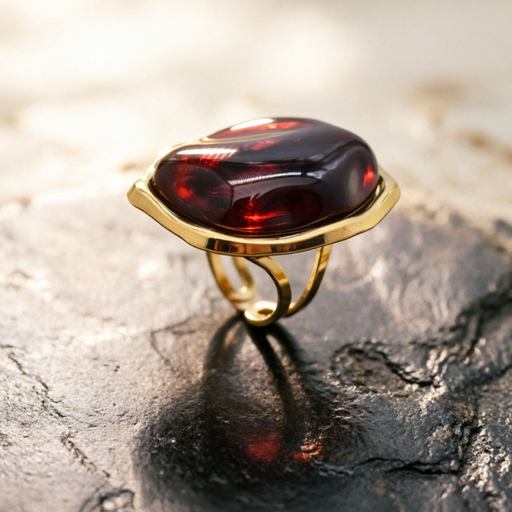 Amber Oversized Resin Stainless Steel Statement Ring