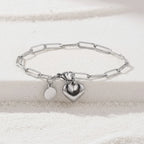 Silver Stainless Steel Heart Necklace And Bracelet Set