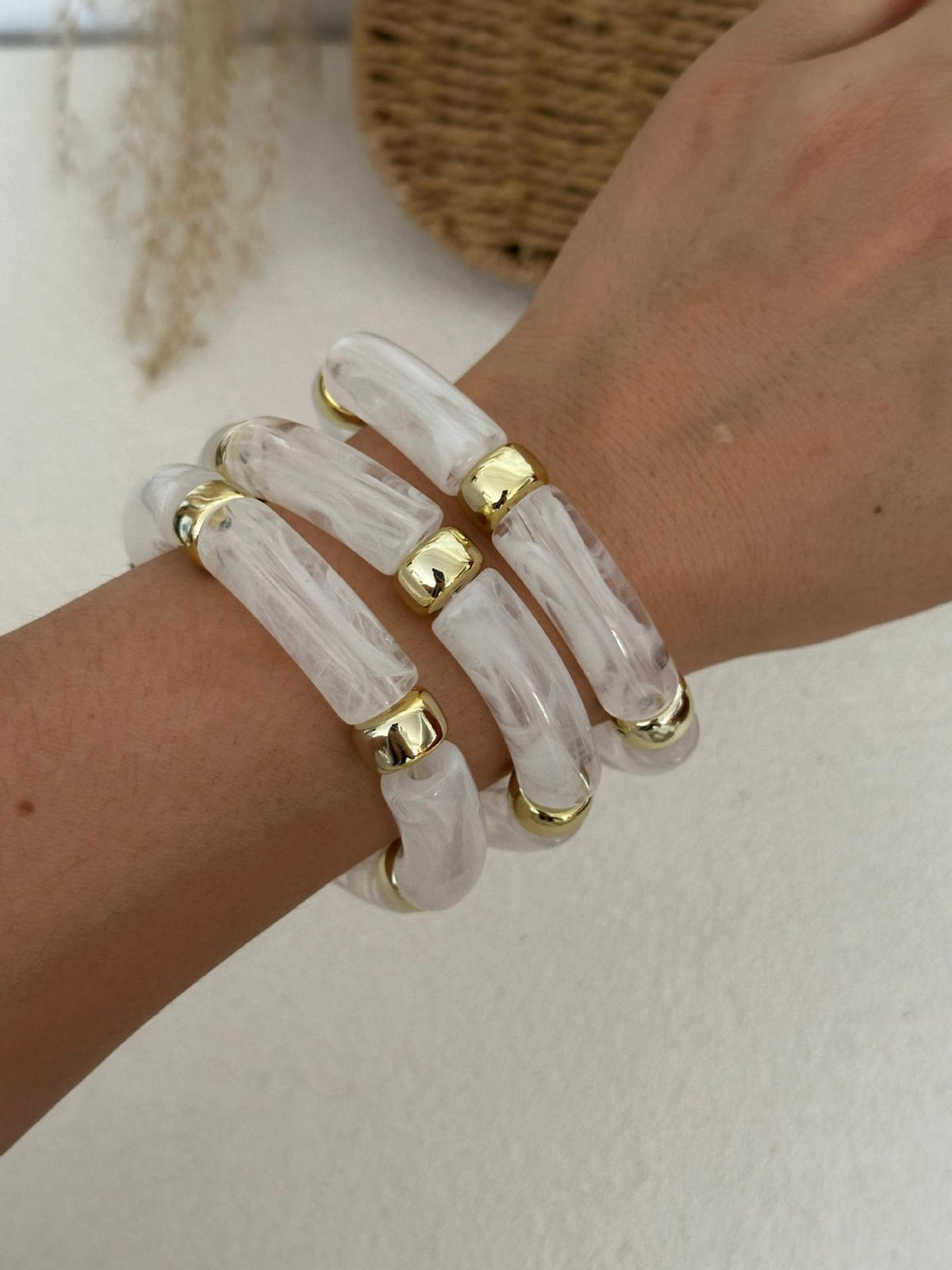 Ice Crystal White Multi-layer Bamboo Bracelet