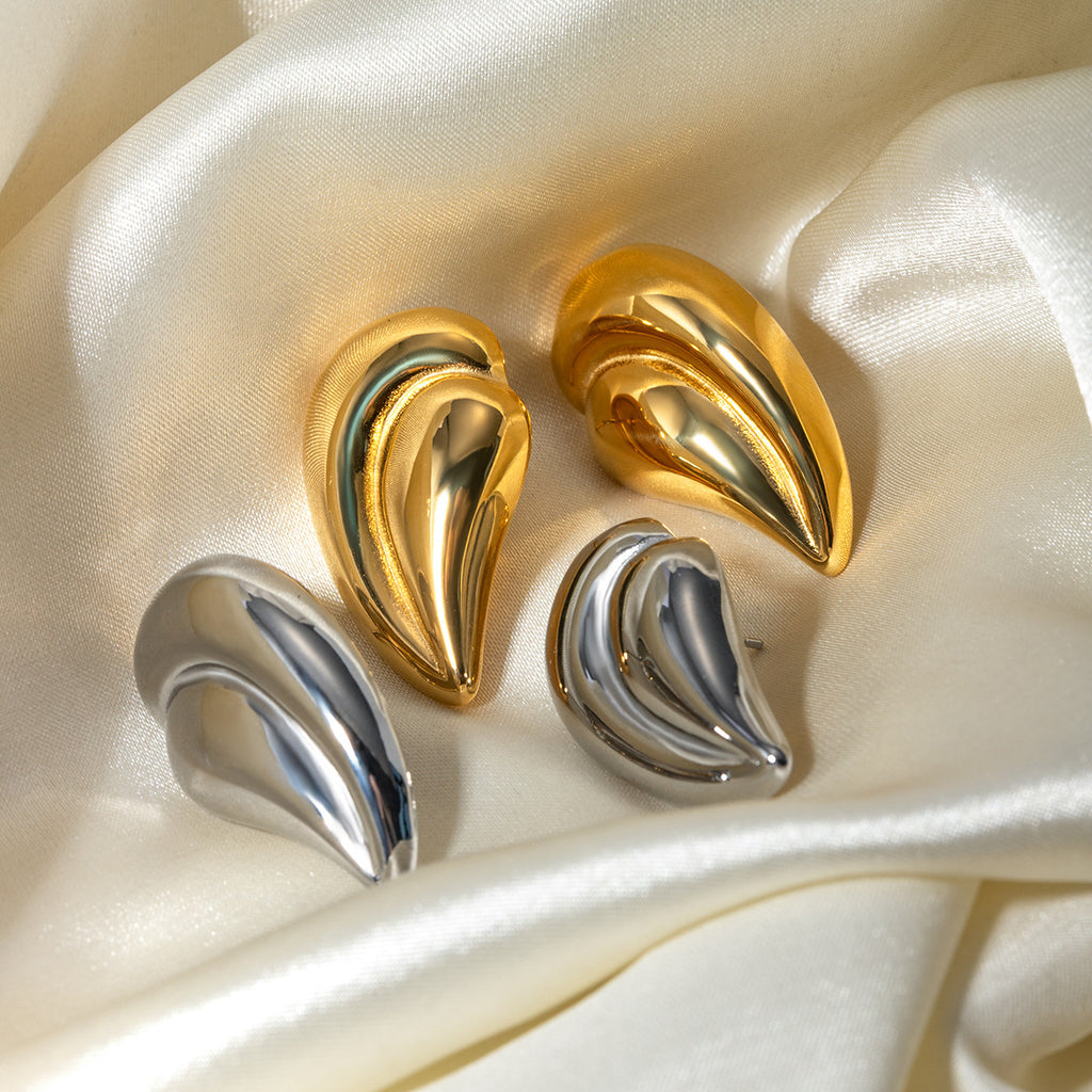 Fashion Gold Stainless Steel Stitched Love Earrings