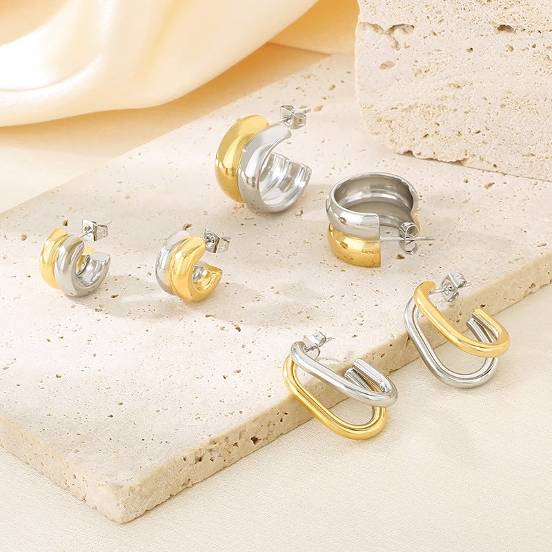 Earrings 9# Stainless Steel Multi-layer C-shaped Earrings