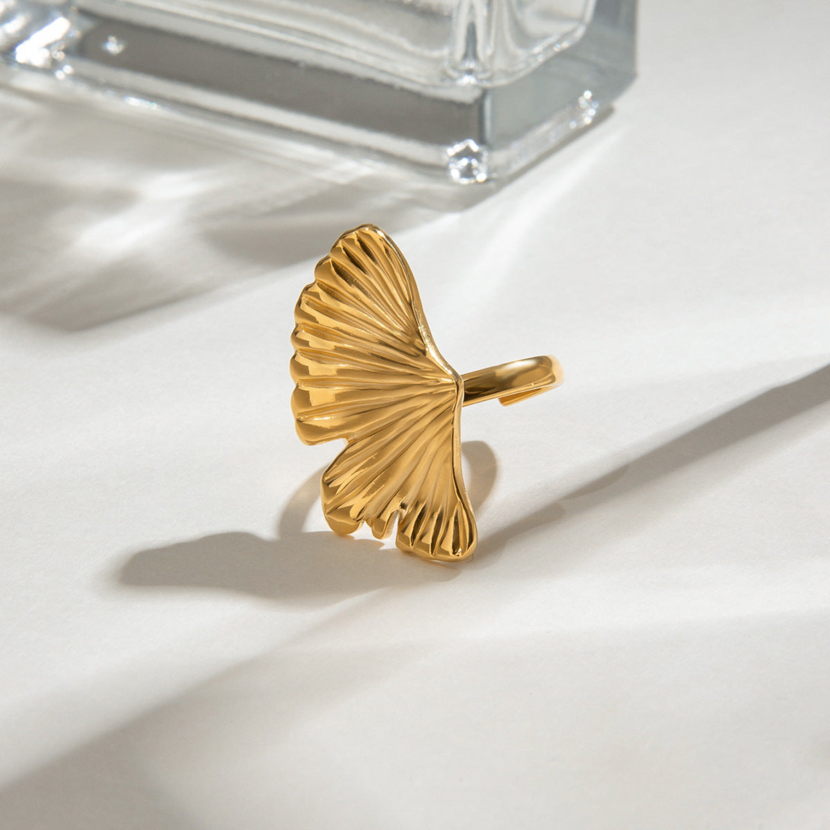 Gold Ginkgo Leaf Open Ring