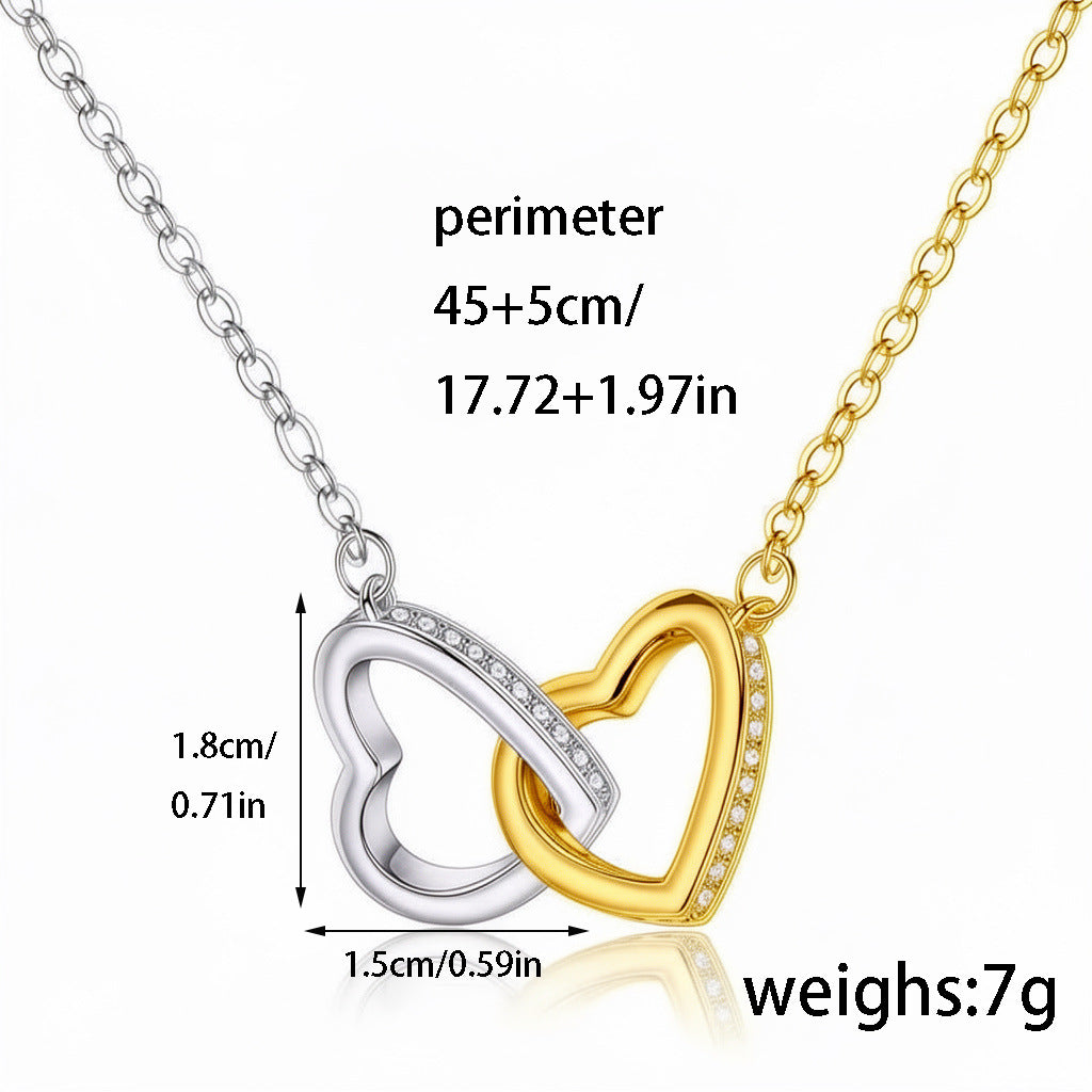 Gold And Silver #1 Stainless Steel Diamond-encrusted Heart Necklace