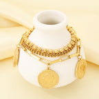 Gold 18k Gold Plated Coin Portrait Cross Cuban Bracelet