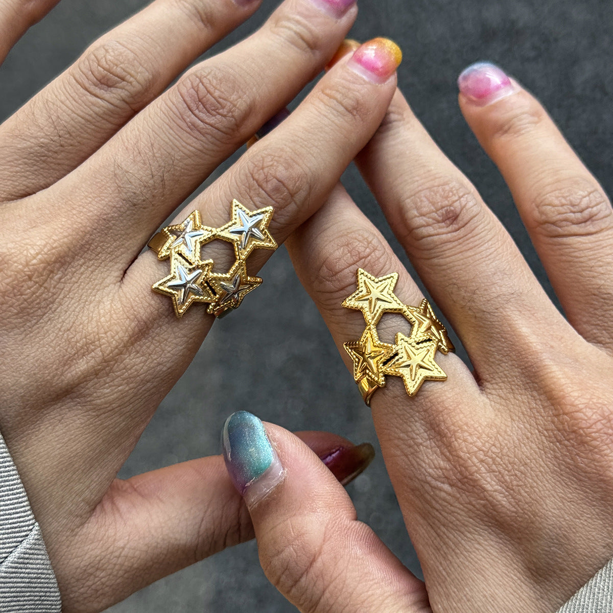Gold Stainless Steel Five-pointed Star Ring