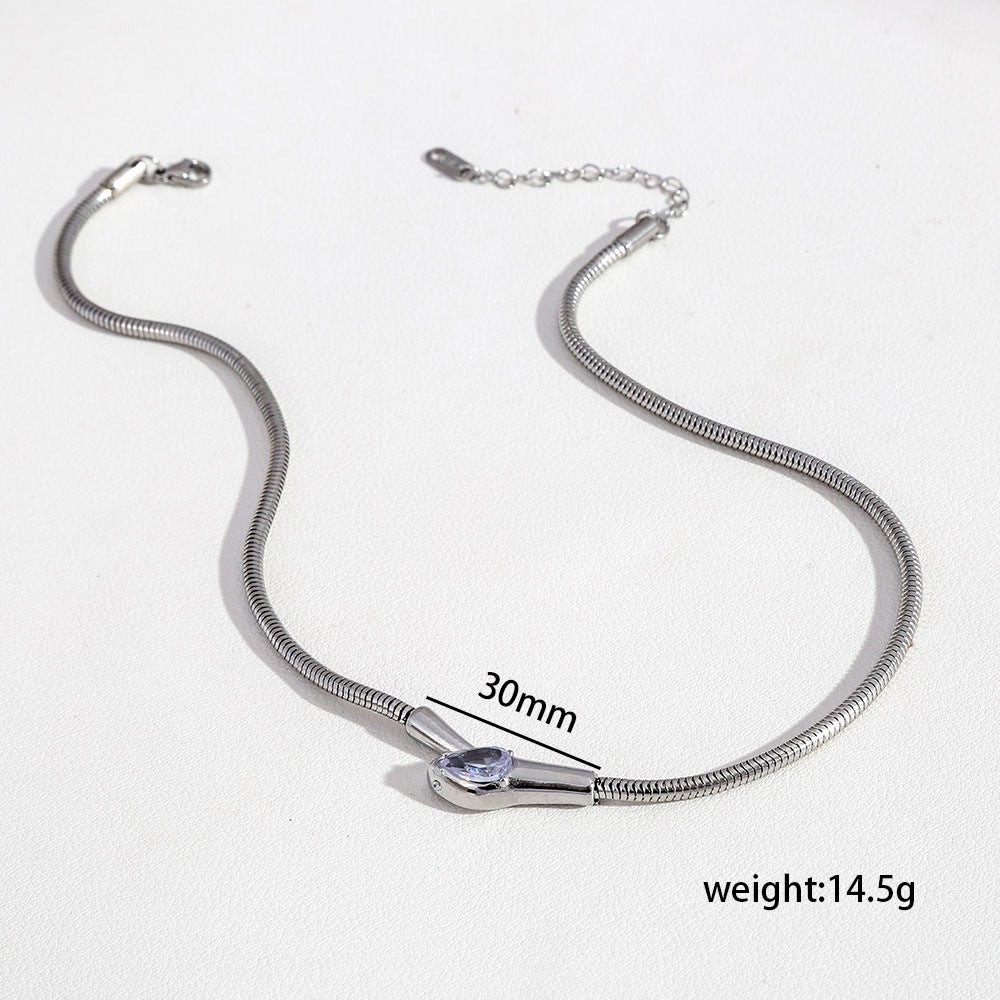 Gold Stainless Steel Snake Head Necklace