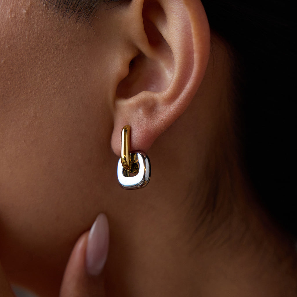 Earring #5 Stainless Steel Two-tone Irregular Shaped Earrings
