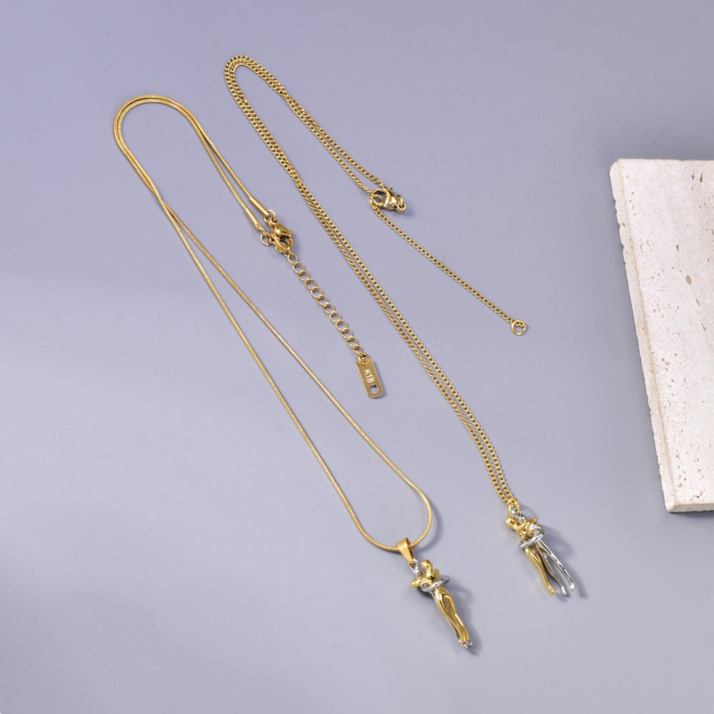 Gold-circle Snake Chain Titanium Steel Color Matching Hug Necklace