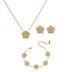 Five-leaf Clover [full Diamond Three-piece Set] Stainless Steel Diamond Flower Necklace Bracelet Earring Set