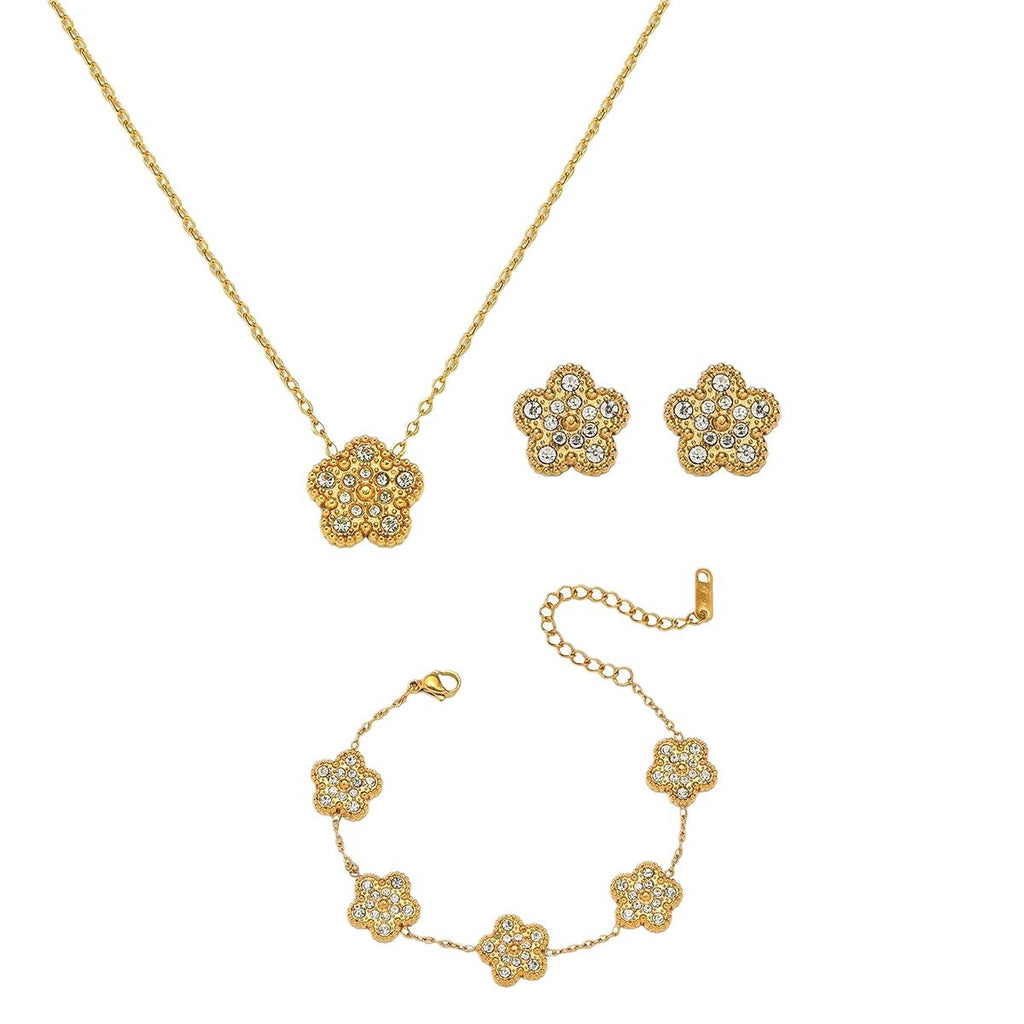 Five-leaf Clover Full Diamond Necklace Stainless Steel Diamond Flower Necklace
