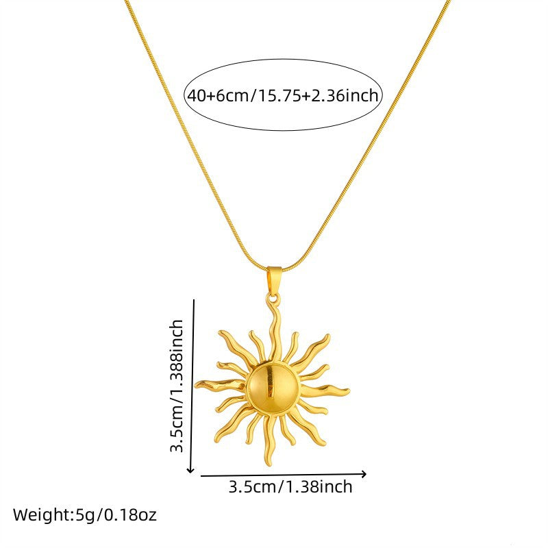 Gold Stainless Steel Sun Necklace
