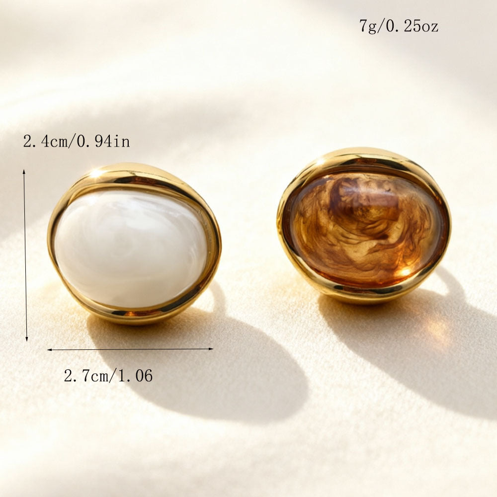 Amber Oval Resin Stainless Steel French Open Ring