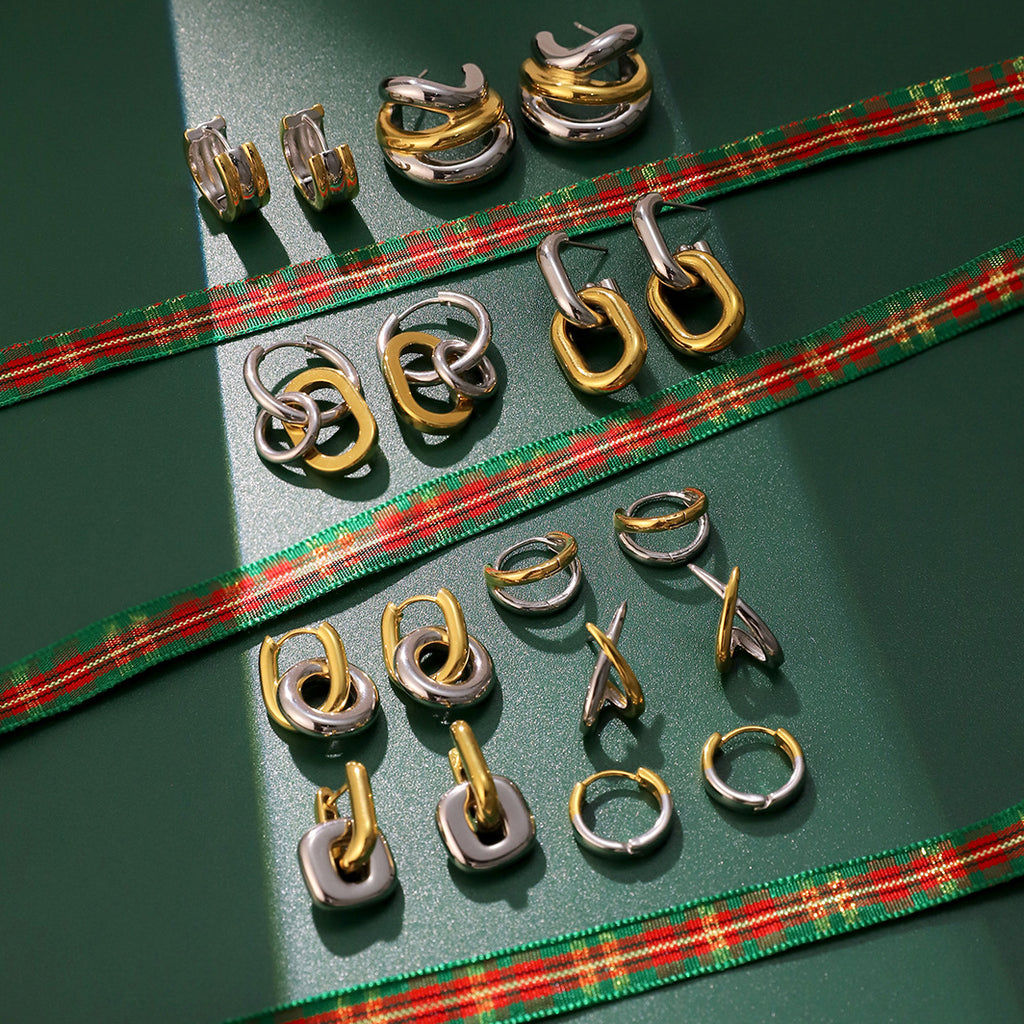 Earring #5 Stainless Steel Two-tone Irregular Shaped Earrings
