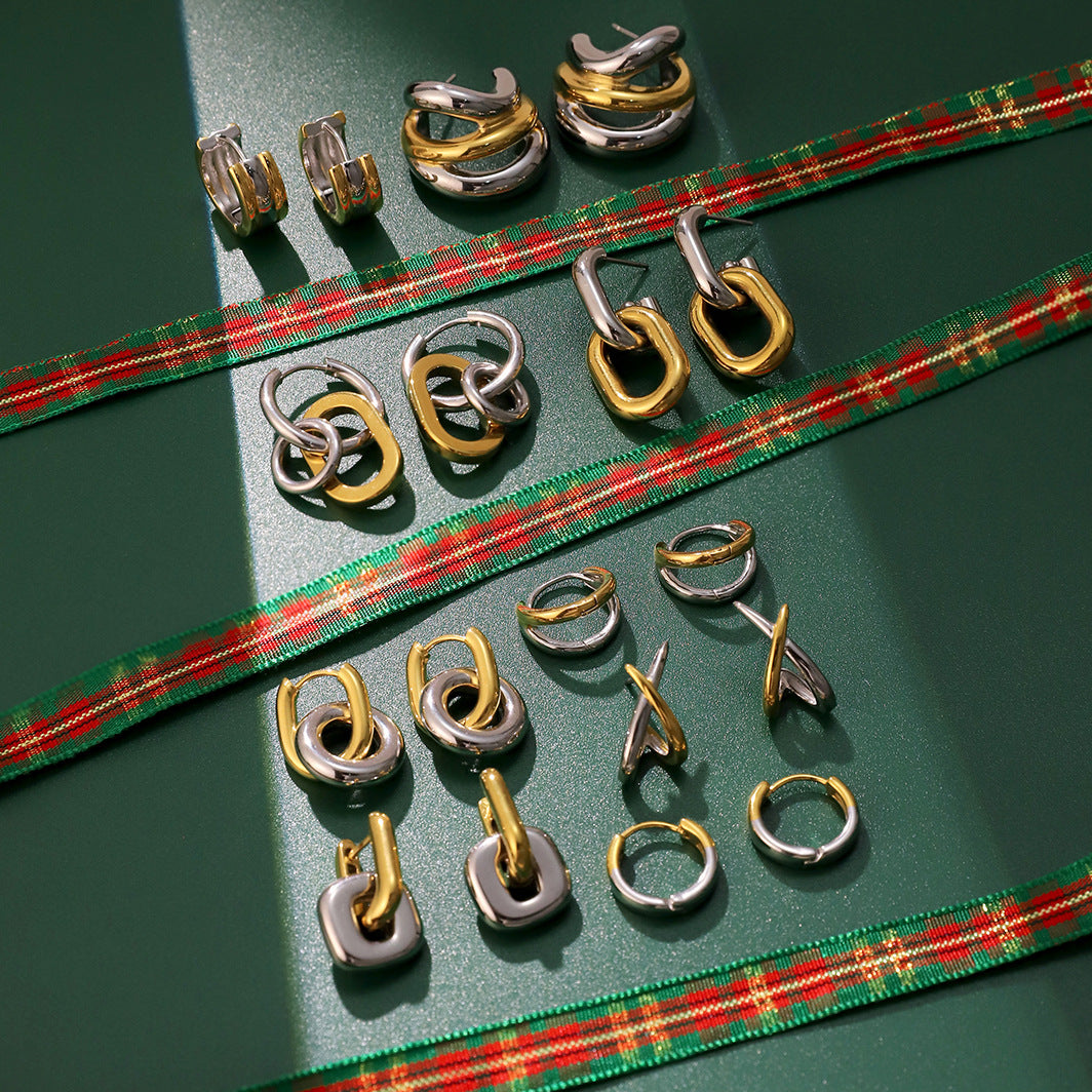 Earring #5 Stainless Steel Two-tone Irregular Shaped Earrings