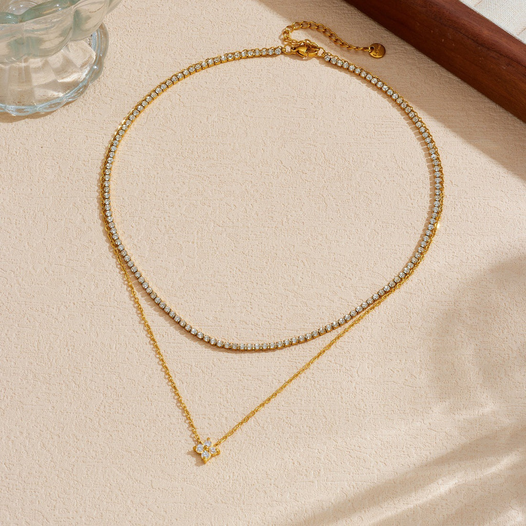 Gold Diamond-set Double-layer Stainless Steel Gold-plated Necklace