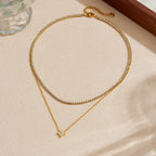 Gold Diamond-set Double-layer Stainless Steel Gold-plated Necklace