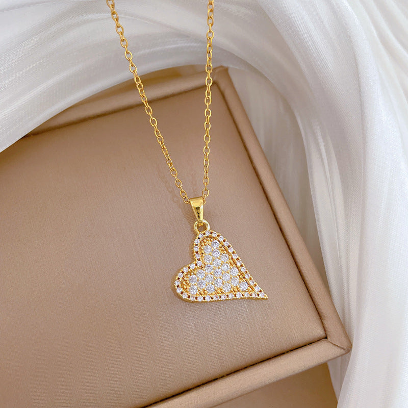 Necklace Stainless Steel Diamond-encrusted Heart Necklace