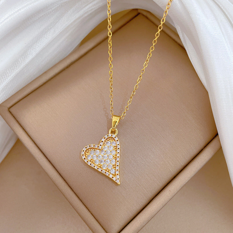 Necklace Stainless Steel Diamond-encrusted Heart Necklace