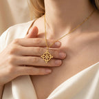 Gold Stainless Steel Openwork Witch Knot Necklace