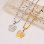 Golden Square Roses Stainless Steel Flower Necklace