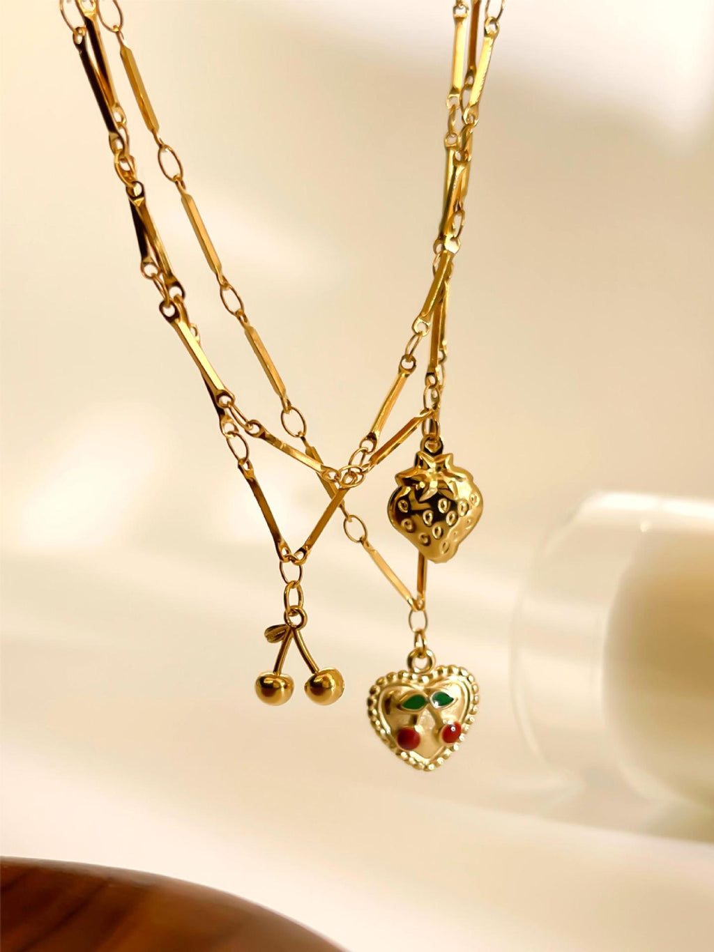 Golden Love Heart Stainless Steel Diamond Heart Necklace