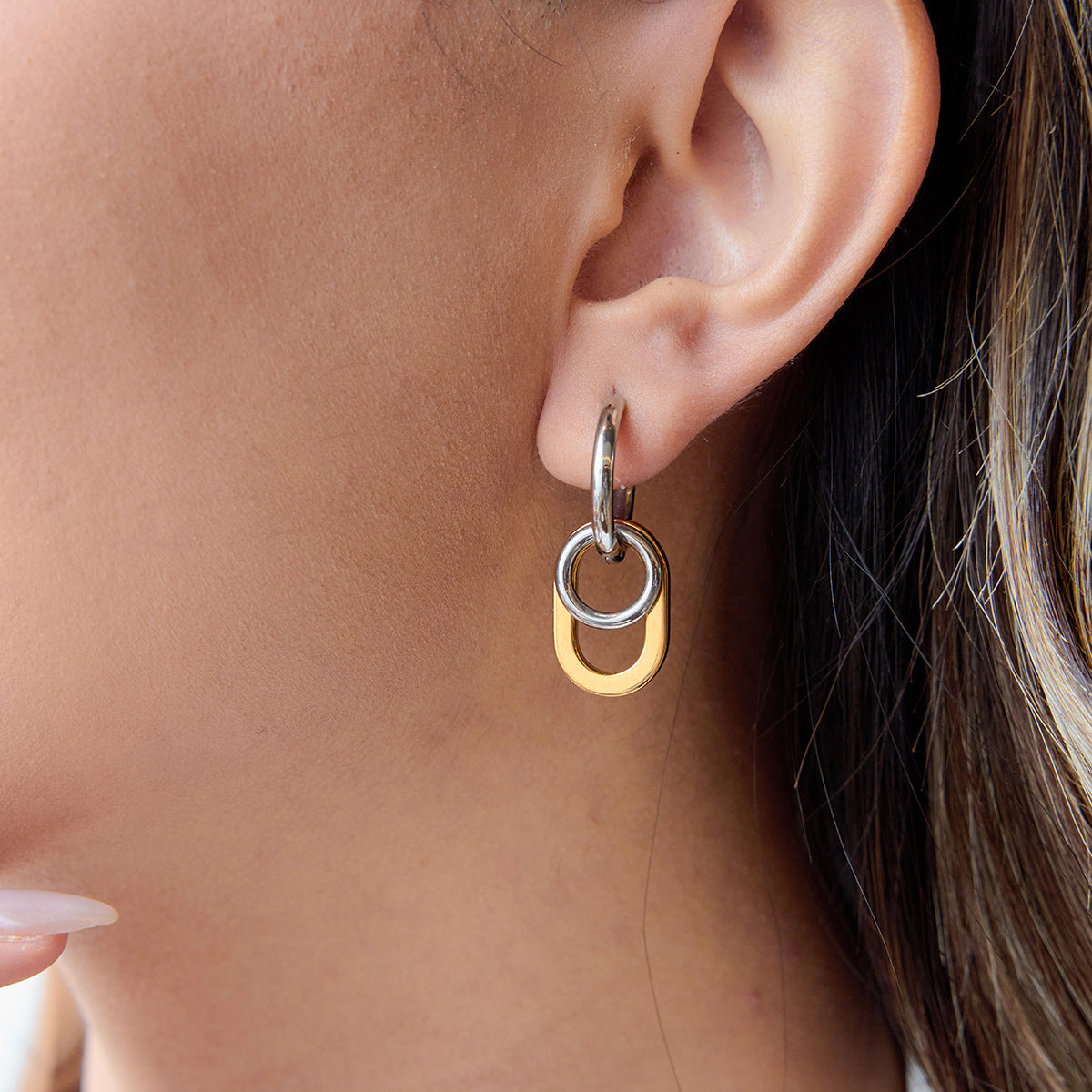 Earring #5 Stainless Steel Two-tone Irregular Shaped Earrings