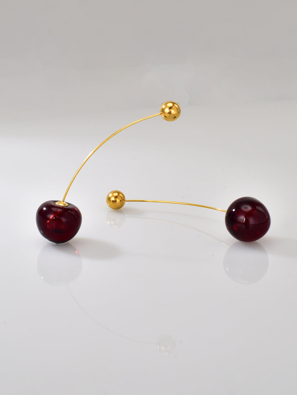 Gold Red Cherry Fruit 18k Gold Steel Earrings