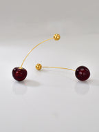 Gold Red Cherry Fruit 18k Gold Steel Earrings