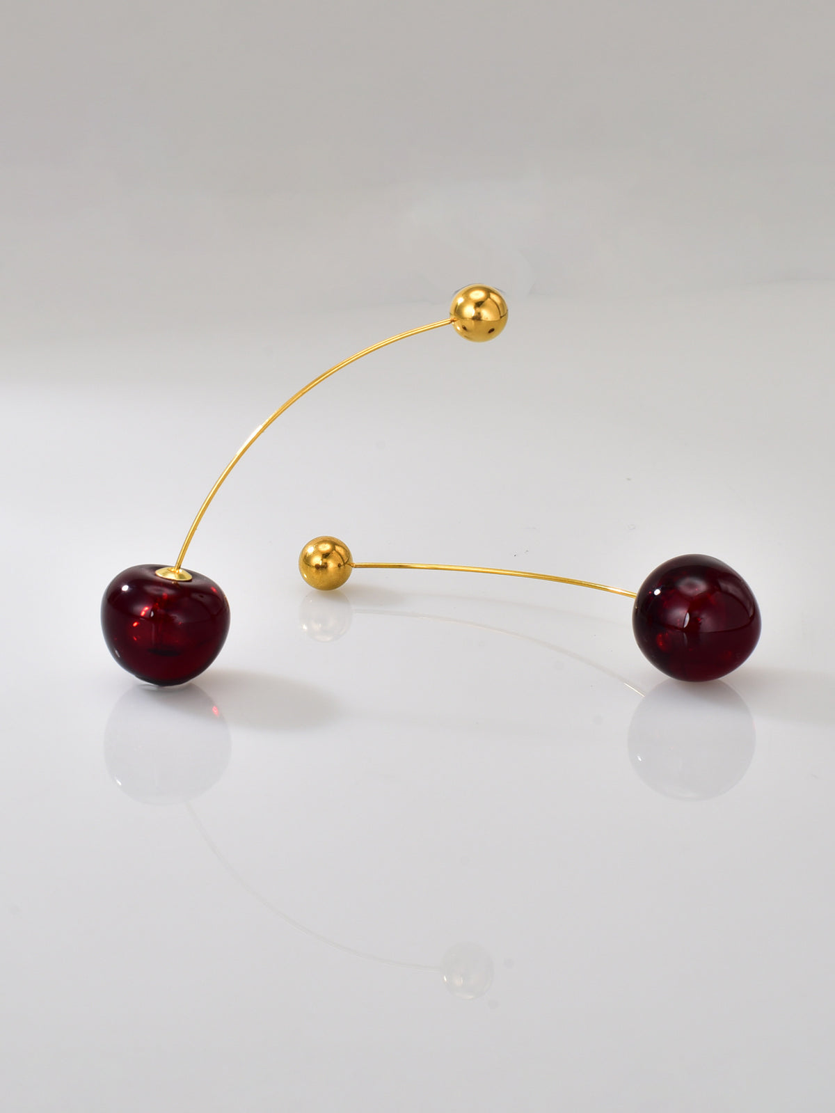 Gold Red Cherry Fruit 18k Gold Steel Earrings