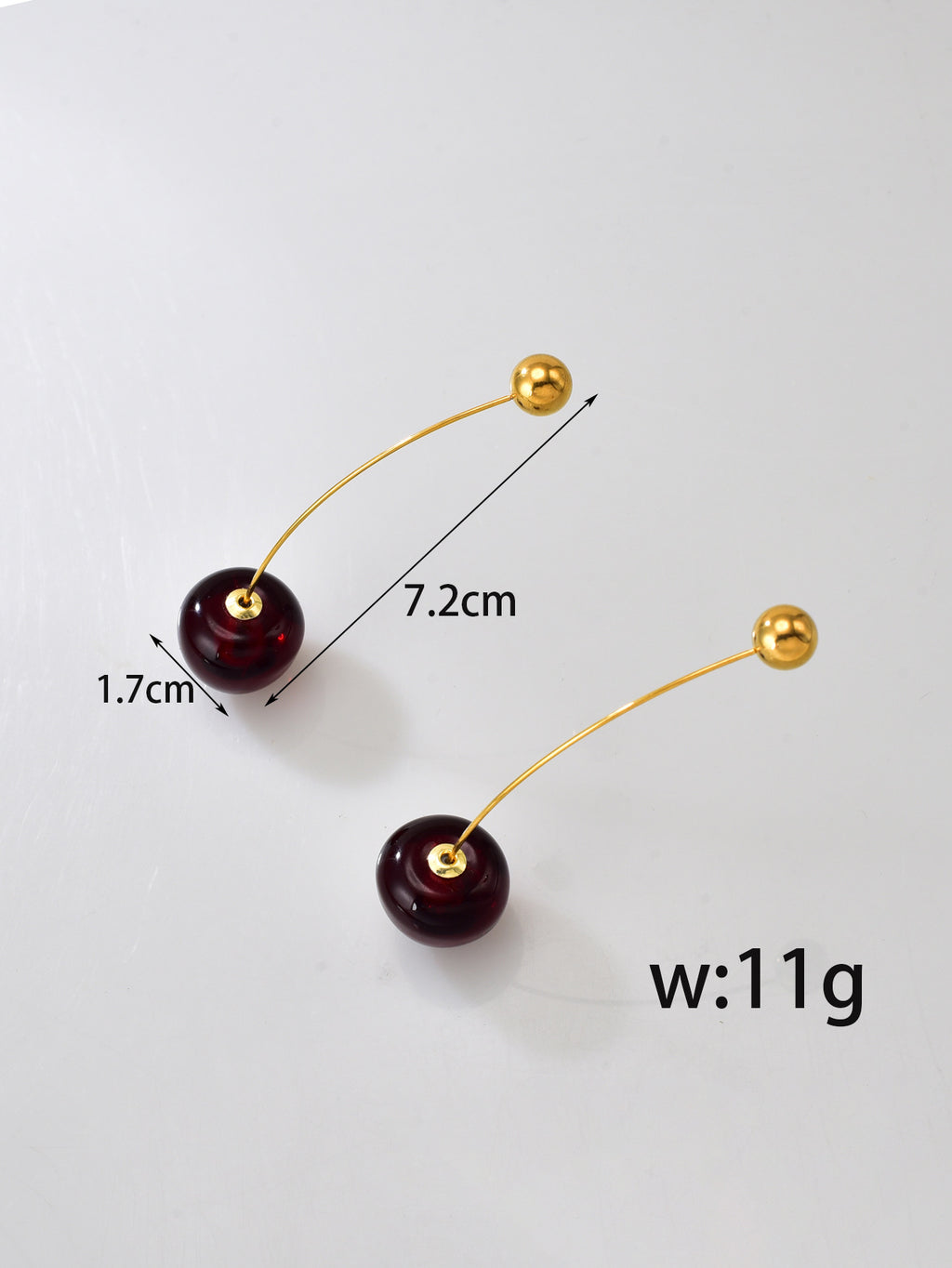 Gold Red Cherry Fruit 18k Gold Steel Earrings
