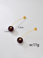 Gold Red Cherry Fruit 18k Gold Steel Earrings