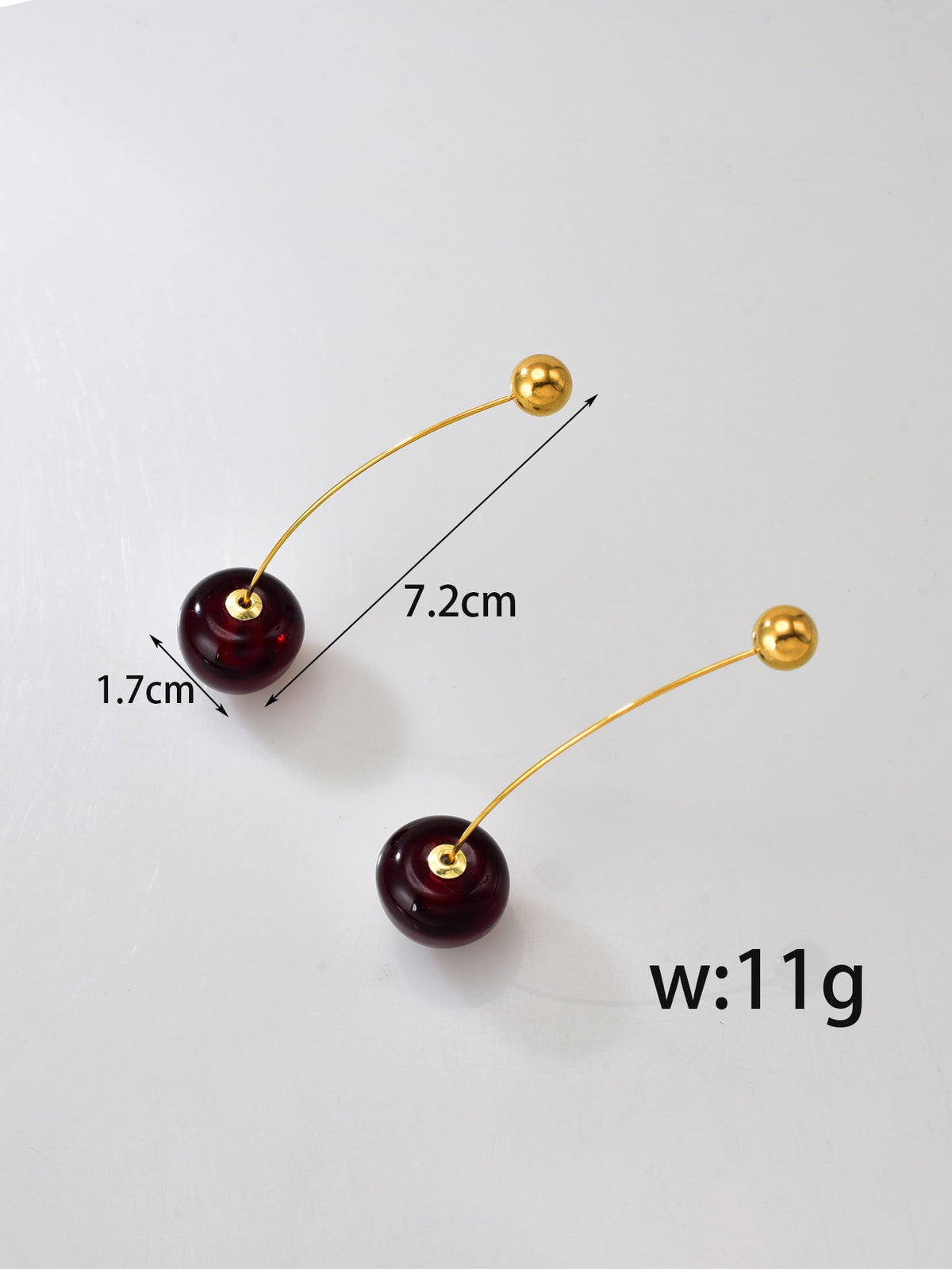 Gold Red Cherry Fruit 18k Gold Steel Earrings