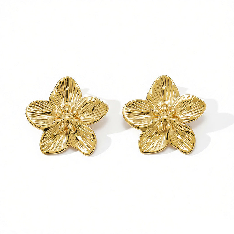 Three-leaf Flowers Glossy Waterdrop Stainless Steel Studs