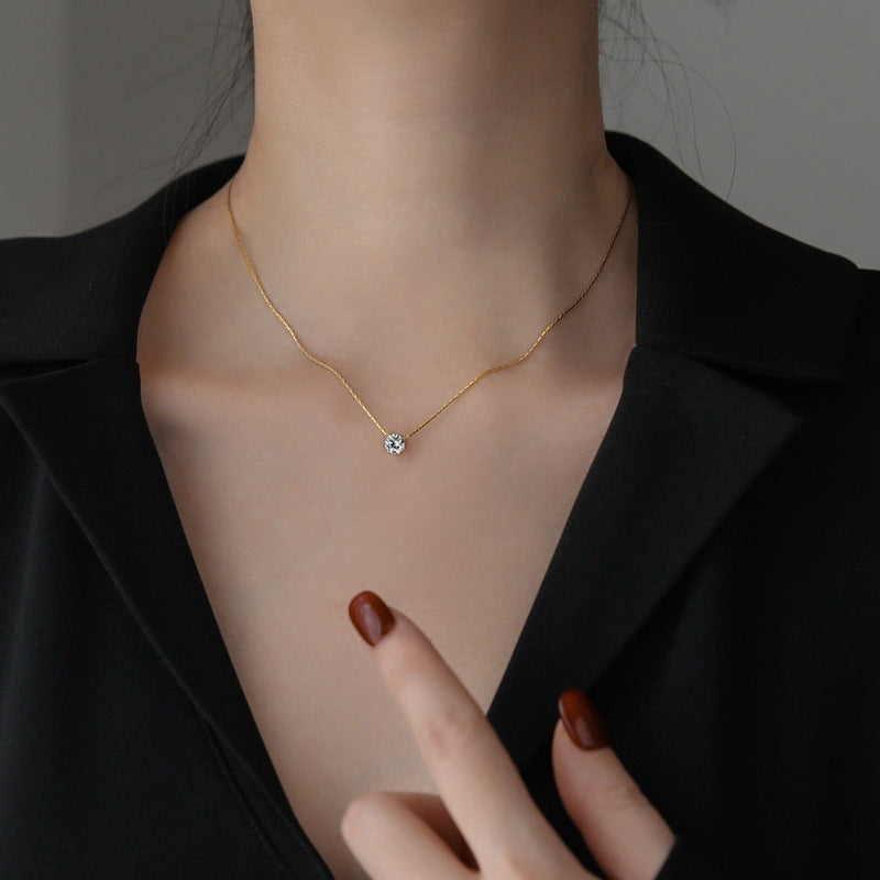 Fashion Gold Titanium Steel Round Necklace With Diamonds